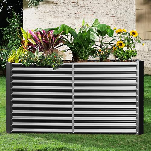 Land Guard 8x4x3ft Rectangular Galvanized Raised Garden Beds, 36" Tall Large-Capacity Metal Planter Box Outdoor, Durable Deep Raised Garden Bed, Raised Beds for Gardening Vegetables, Classic Silver