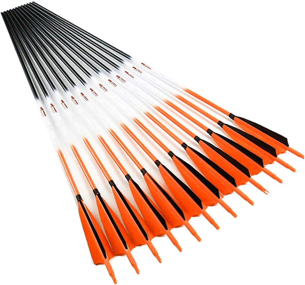 Linkboy Archery Carbon Arrows Hunting Practice Target Arrows Fluorescent with Removable Tip for Compound Recurve Long Bows, Spine 300 340 400 500 600, Pack of 6/12PCS