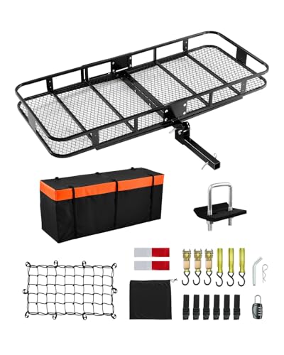 VEVOR 70" x 30" x 6", Hitch Cargo Carrier, 500 lbs Capacity with Nighttime Reflective Reminder, Folding Hitch Mount Cargo Carrier Basket with Hitch Lock for 2" Receiver, Fit for SUVs