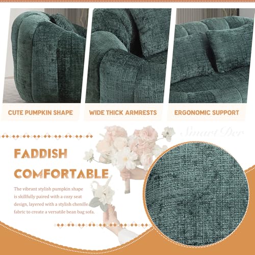 Giant Bean Bag Chair Couch with Foam Filler, Oversized Bean Bag Sofa for Adults,Teens, Comfy Floor Loveseat with 2 Pillows, Lazy Beanbag Lounger for Living Room, Game Room, Office, Chenille Emerald