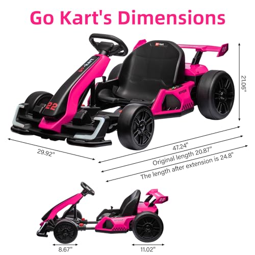 24V Electric Go Kart,300W Powerful Drift Kart for Kids, Electric Pedal Kart,with 300W Strong Motor, Drift/Sport Mode, Big Battery, Eva Tire,Length Adjustmen for Outdoor Racing Toy-White