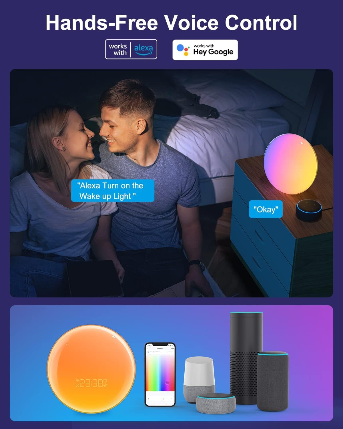 Sunrise Alarm Clock Smart Wake Up Light,11 Nature Sounds White Noise Machine & Snooze, 9 Lighting Effects, Bluetooth Speaker with Alexa Sleep Aid,Bedrooms for Heavy Sleepers Adults Kids GVRGO