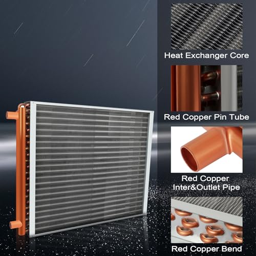 24x24 Heat Exchanger Water To Air, Forced Air Heating with 1" Copper Ports Hot Water Coil for Outdoor Wood Furnaces, Residential Heating