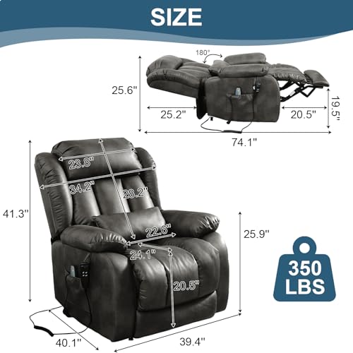 Dual Motor Power Lift Chair Lay Flat Recliner with Massage and Heat,Lift Recliner Chairs for Elderly w/Waist Pillow,USB Ports & Remote Controls,Extended Footrest,Breathable Leather (Brown)