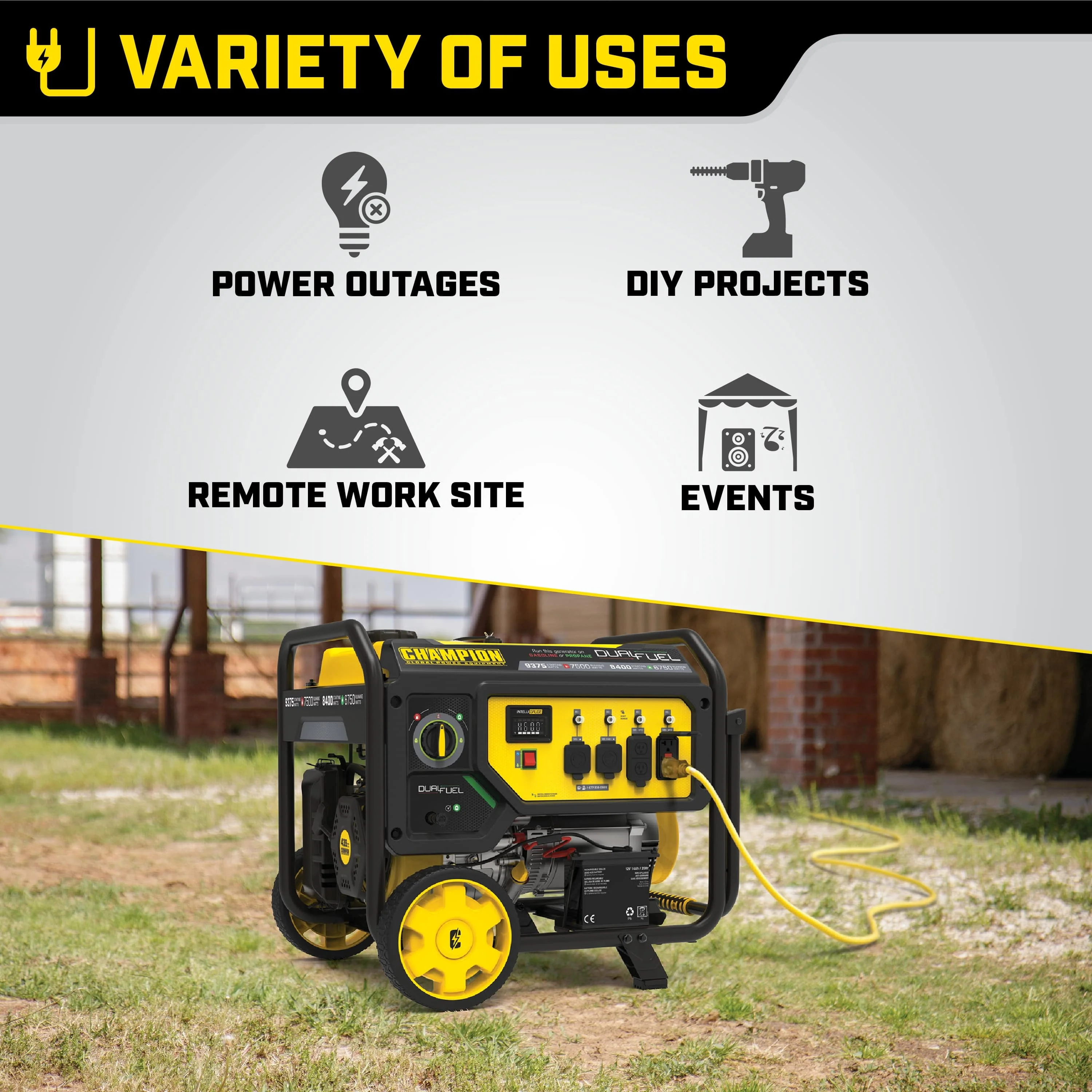 Champion Power Equipment 9375/7500 Watts Dual Fuel Portable Generator with Electric Start