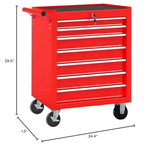 7-Drawer Rolling Tool Chest with Wheels, Heavy Duty Steel Tool Cart for Garage & Workshop, Lockable Storage Cabinet with Brake Casters & Ball Bearing Drawers, Black