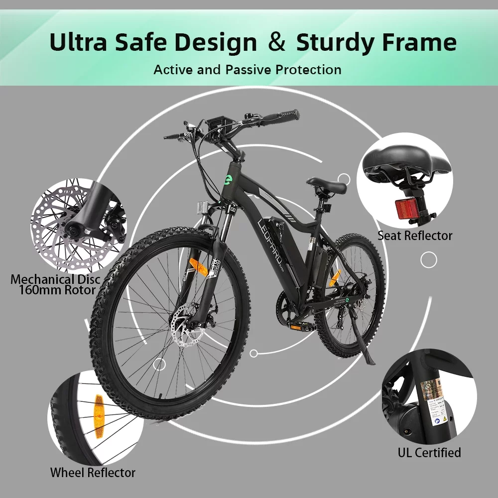 ECOTRIC UL Certified 500W Electric Bike 26" Adult Electric Bicycles 36V 12.5AH Removable Lithium Battery Ebike with Suspension Fork Aluminium Frame Beach Snow Mountain E-Bike for Adults