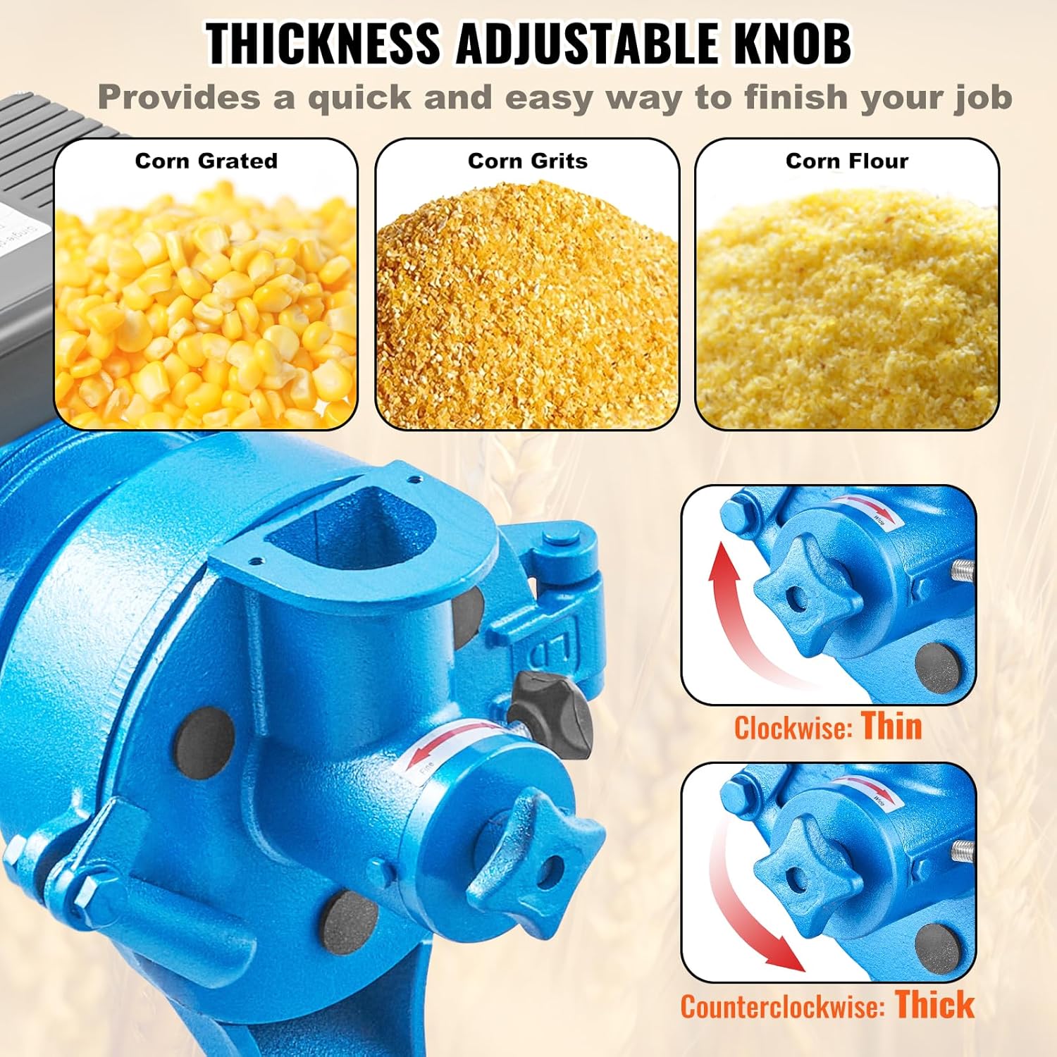 VEVOR Electric Grain Mill Grinder, 1500W 110V Dry & Wet Spice Grinder, Commercial Corn Mill with Funnel, Thickness Adjustable Powder Machine, Heavy Duty Feed Flour Cereal Mill Wheat Grinders