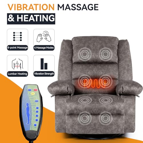 Recliner Chair Massage Rocker with Heated Modern Ergonomic Lounge 360 Degree Swivel Single Sofa Seat Living Room Lounge Recliners on Clearance Foam Filling