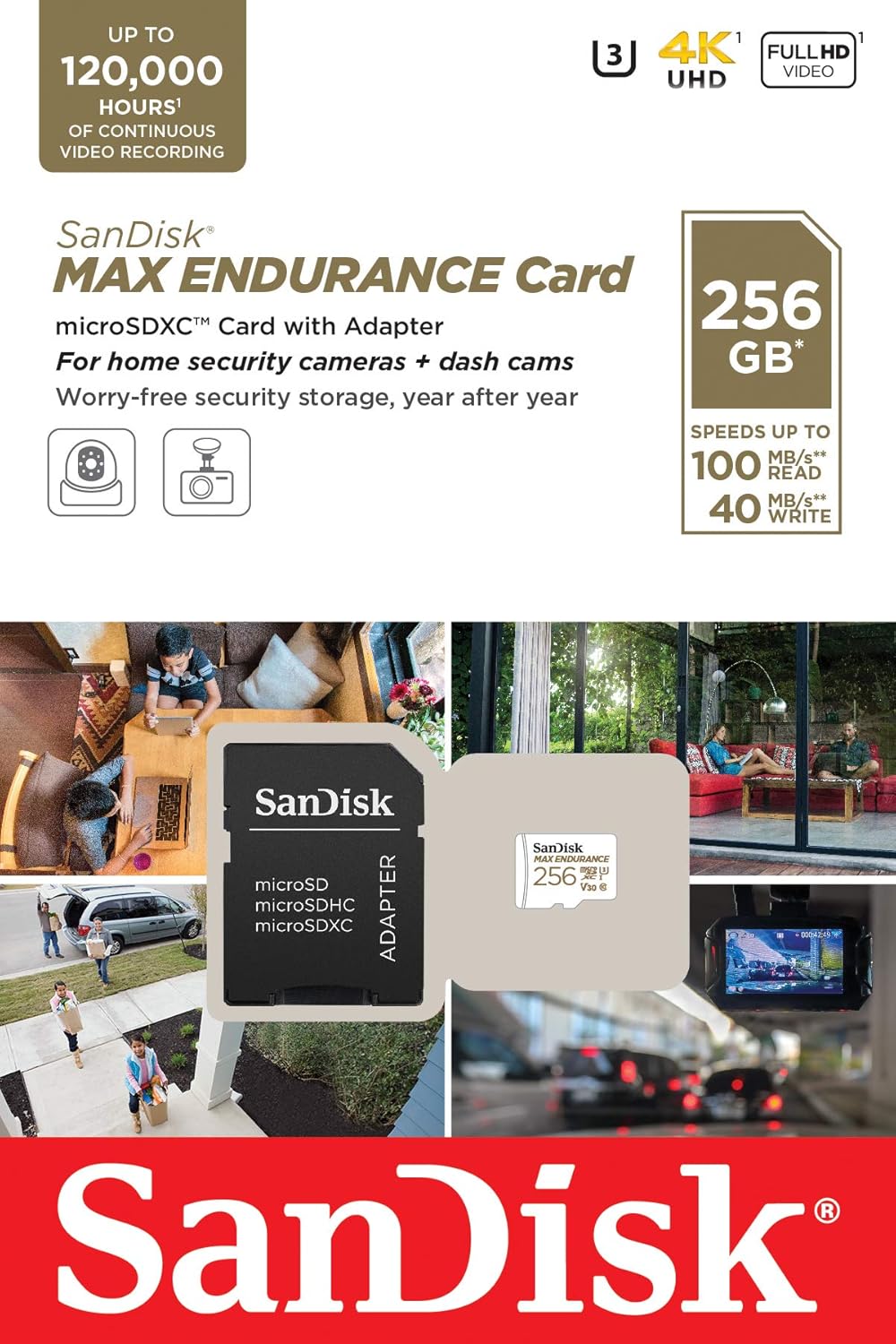 SanDisk 256GB MAX Endurance microSDXC Card with Adapter for Home Security Cameras and Dash cams - C10, U3, V30, 4K UHD, Micro SD Card - SDSQQVR-256G-GN6IA Pack of 2