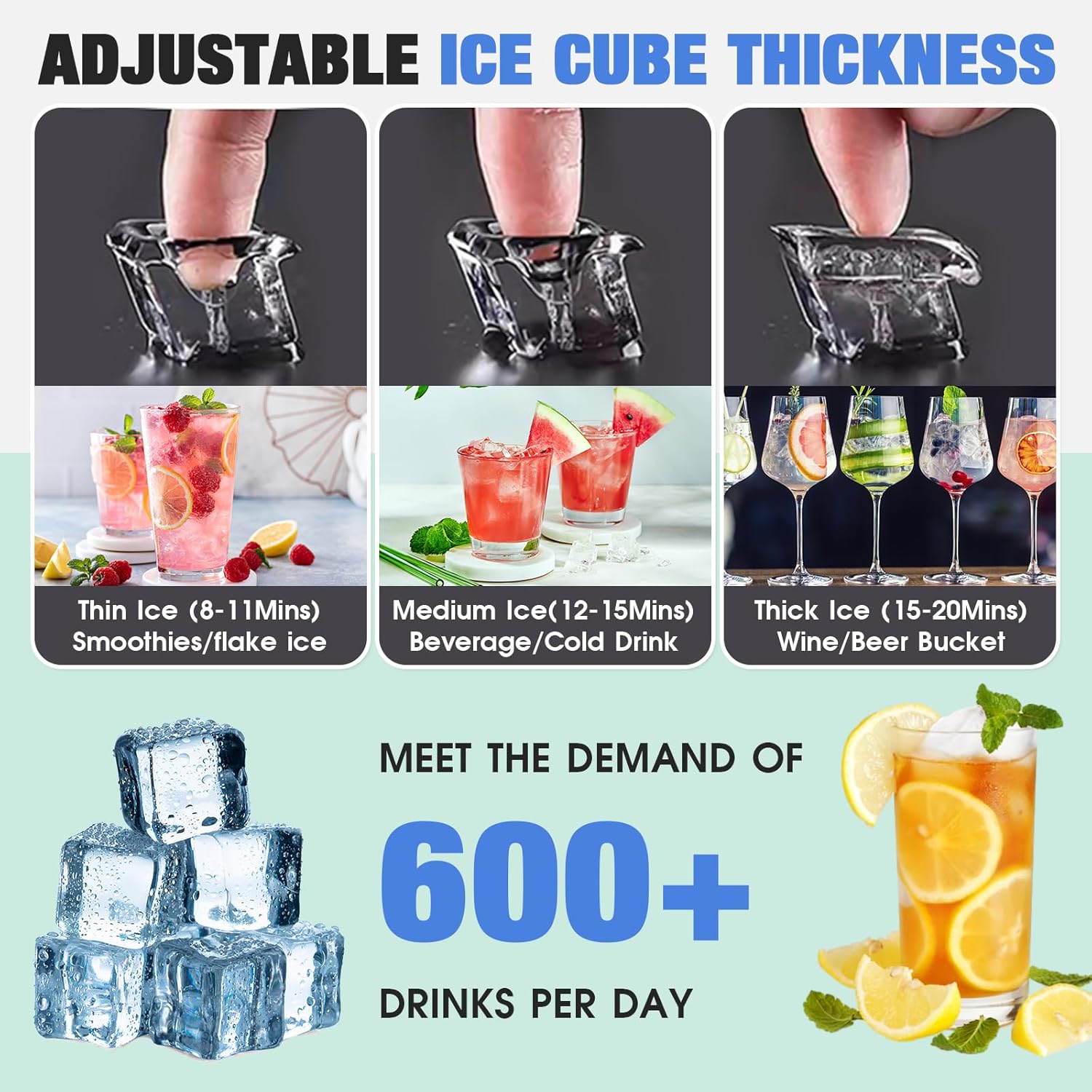 Commercial Ice Maker Machine 100Lbs/24H, Under Counter Ice Maker with Large Storage Bin, 2 Way Water Inlet, 45 Ice Cubes, Tap Water & Top Loading Freestanding Ice Machine for Home, Office, Bars