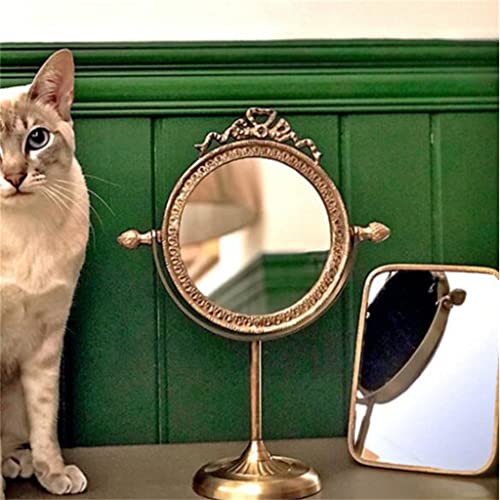 MADALIANO European Style Retro Brass Handle Mirrors Desktop Dressing Mirrors Desktop Makeup Mirrors Gift, 32*24cm, mdlian-636