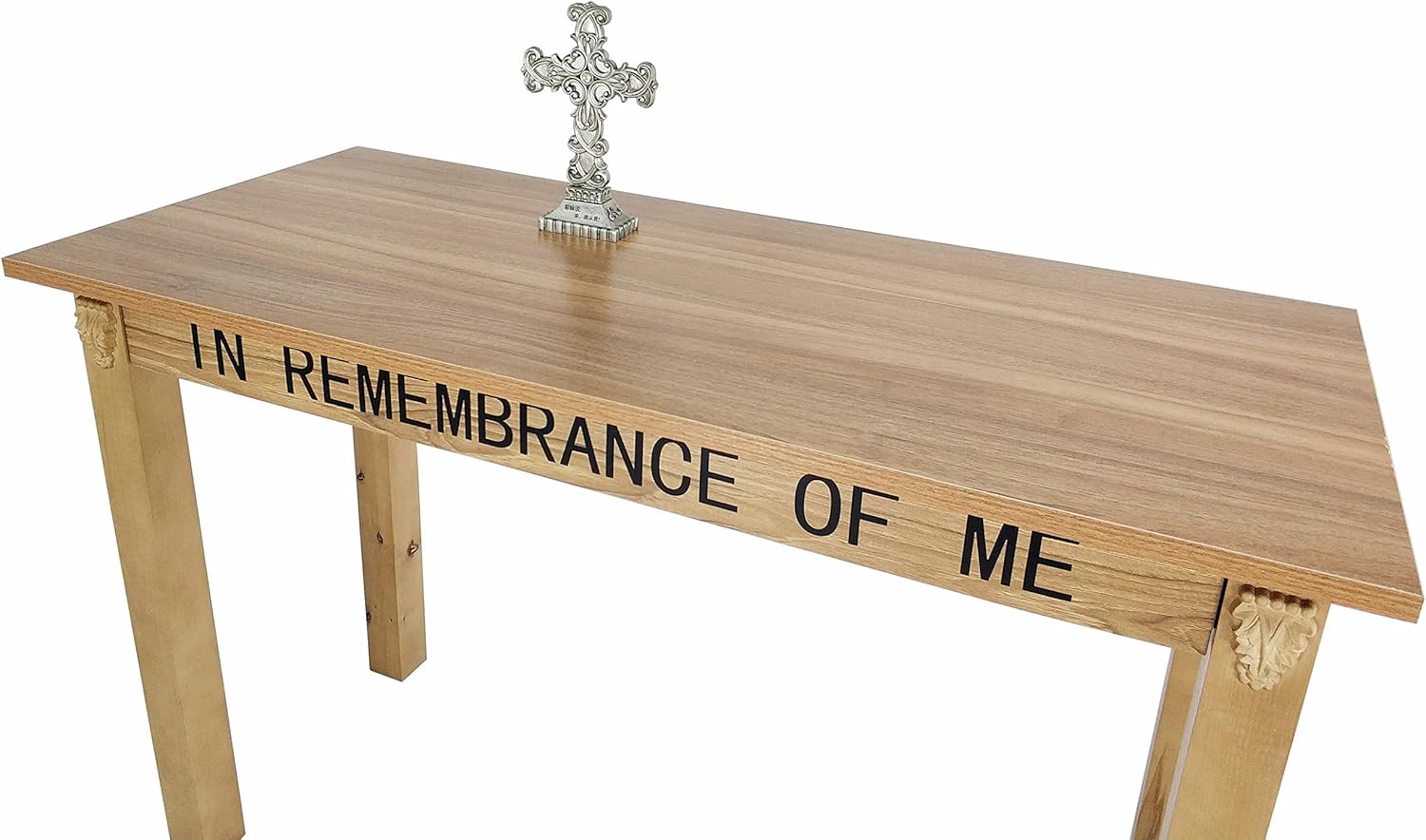 FixtureDisplays HOLYS 45" L x 28" D x 29" H Church Holy Communion Table Christian Wood Table Breakfast Writing Desk in Remembrance of Me 11462-PLAIN-NPF