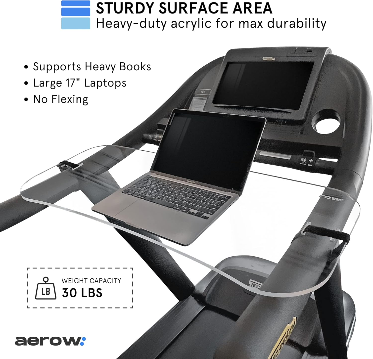 Aerow Treadmill Desk Attachment - Clear Laptop Stand for Treadmill - Fits All Treadmill Widths Pack of 2