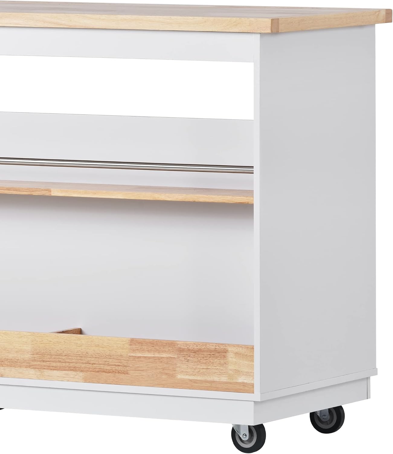 Rolling Kitchen Island with Storage, Two-Sided Kitchen Island Cart on Wheels with RubberWood Top,Wine and Spice Rack, Large Kitchen Cart with 2 Drawers, 3 Open Compartments, White