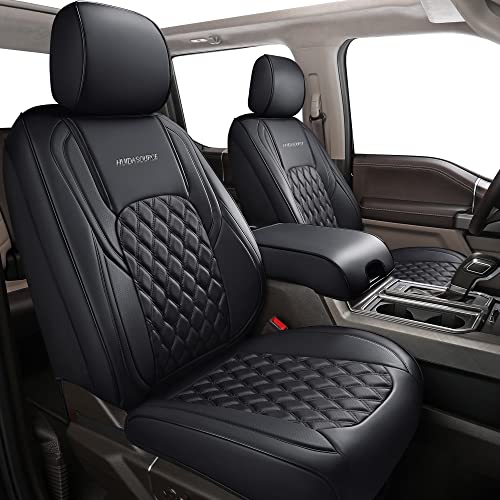 Silverado Seat Covers Front & Rear Fit for Chevy Silverado GMC Sierra Pickup 1500 2014-2018, 2500HD 3500HD 2015-2019 Crew Double Extended Cab Leather Seat Cushion Cover (Full Set/Black)