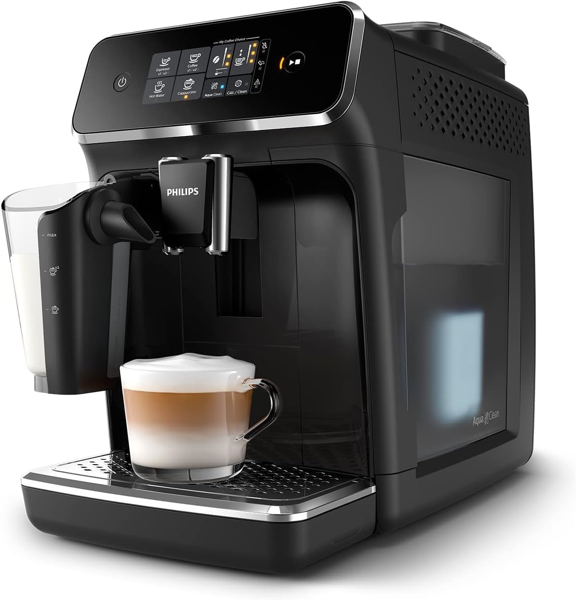 Philips 2200 Series Fully Automatic Espresso Machine, LatteGo Milk Frother, 3 Coffee Varieties, Intuitive Touch Display, 100% Ceramic Grinder, AquaClean Filter, Aroma Seal, Black (EP2230/14)