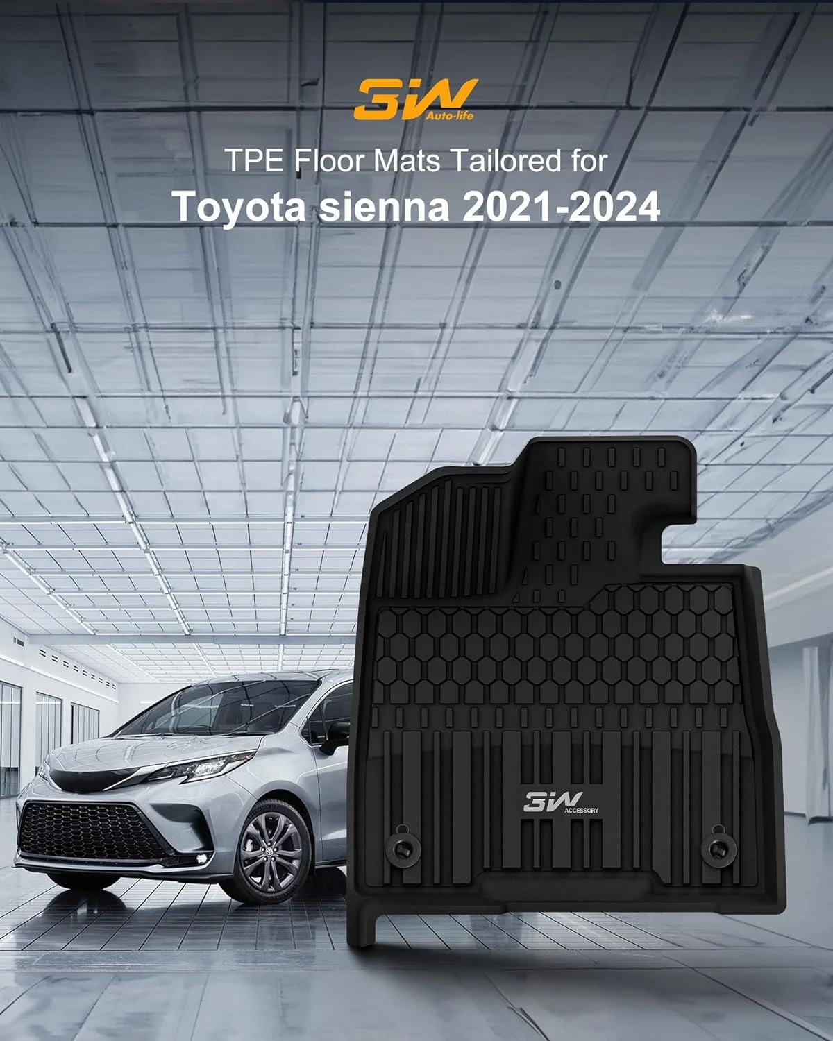3W Floor Mats for 2021-2024 Toyota Sienna 7 Seat Car Floor Liner fit Sienna 7 seat TPE All weather