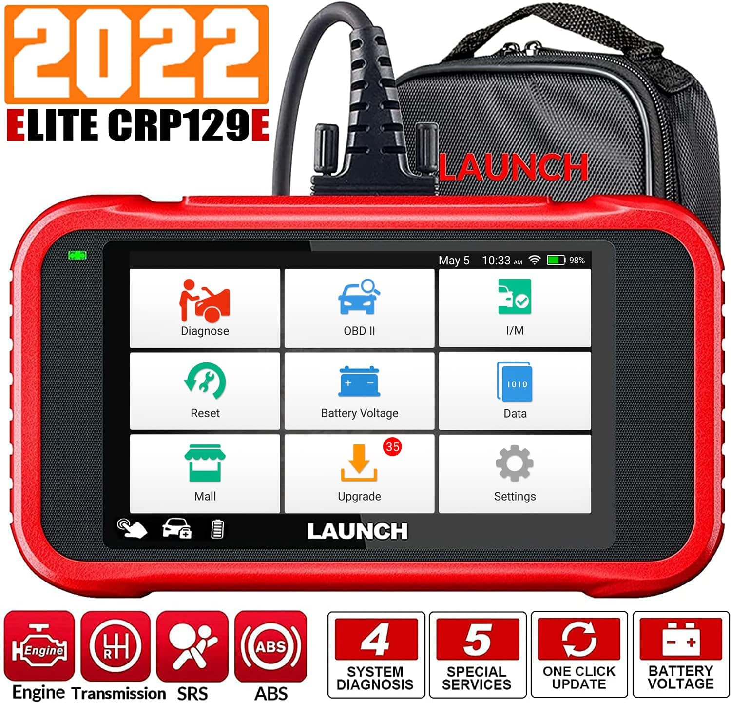LAUNCH OBD2 Scanner-2022 New CRP129E Scan Tool TCM ENG ABS SRS Code Reader, Oil/EPB/TPMS/SAS/Throttle Reset Diagnostic Tool,AutoVIN,Free Lifetime Update,Upgraded of CRP123,CRP123E