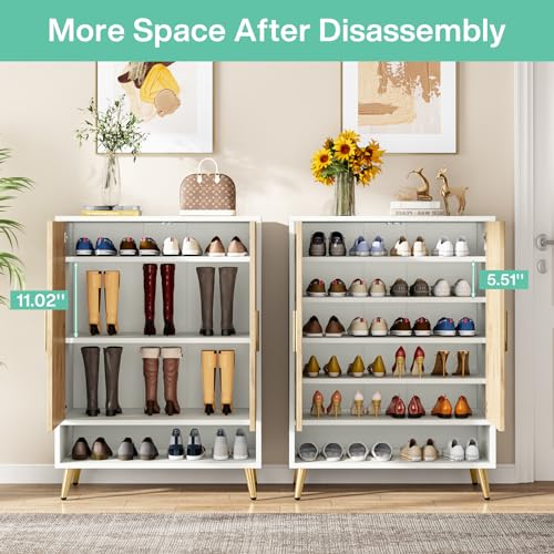 Tribesigns Shoe Cabinet with Doors, 6-Tier 24 Pairs Shoe Storage Cabinet for Entryway, Wooden Entryway Shoe Cabinet with Adjustable Shelves for Living Room, Bedroom (Brown)