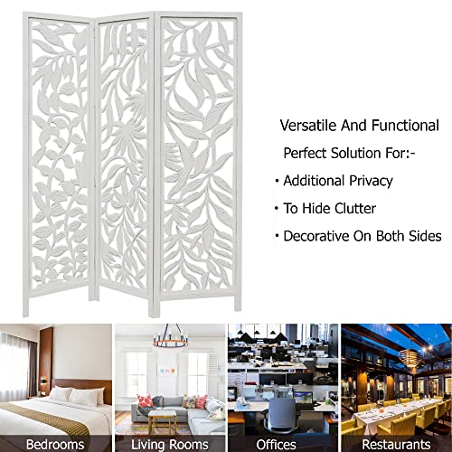 Room Divider Wood Screen - Ghanti Bells Antique Brown - 4 Panel Folding 72 x 80 - Assembled Hand Carved Decorative Functional Versatile Portable Partition Reversible Privacy Boho - COTTON CRAFT