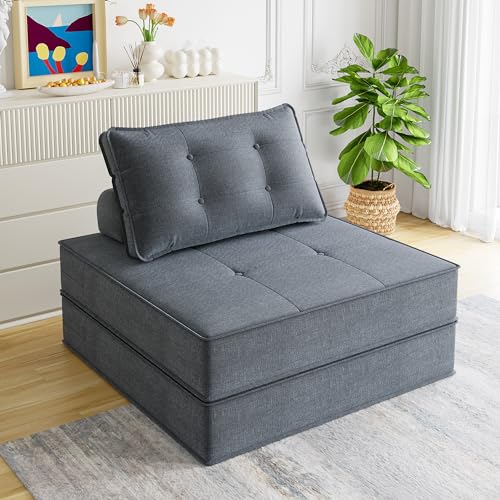 Folding Sofa Bed with Back Support, Large Convertible Sleeper Chair Floor Couch with Pillow, Foldable Mattress Portable Chair Bed Floor Sofa Lounge for Living Room Bedroom Apartment (Beige)