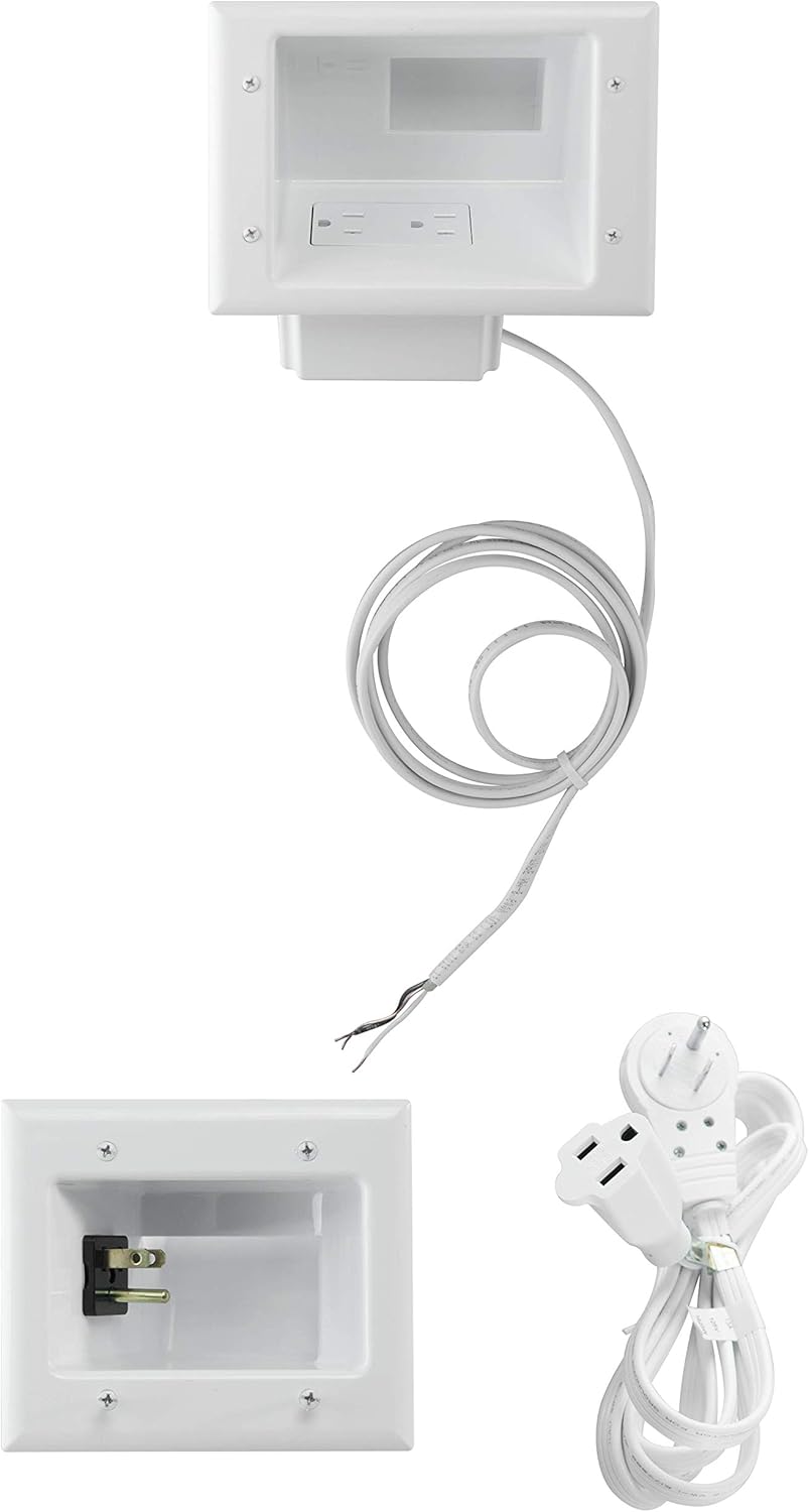 DATA COMM Electronics 50-3323-WH-KIT Flat Screen TV Cable Organizer Kit with Power Solution - TV Cable Concealer - Hides TV Cables in Home Theater - White