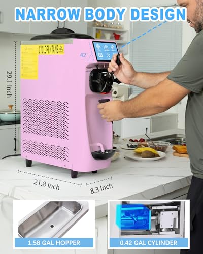 Commercial Ice Cream Maker Mchine, 7 Inch LCD Touch Screen 4.2 to 4.7 Gal/H Soft Serve Machine with Pre-cooling frequency conversion,1050W Soft Serve Ice Cream Machine With 1.6 Gal Tank