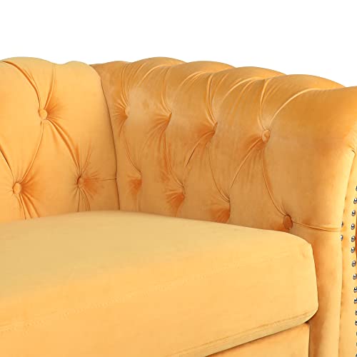 RARZOE Traditional Chesterfield Loveseat Sofa, Modern Vintage Chesterfield Button Tufted Velvet Couch with Nailhead Trim Scrolled Arms for Living Room Bedroom Office(Blue)