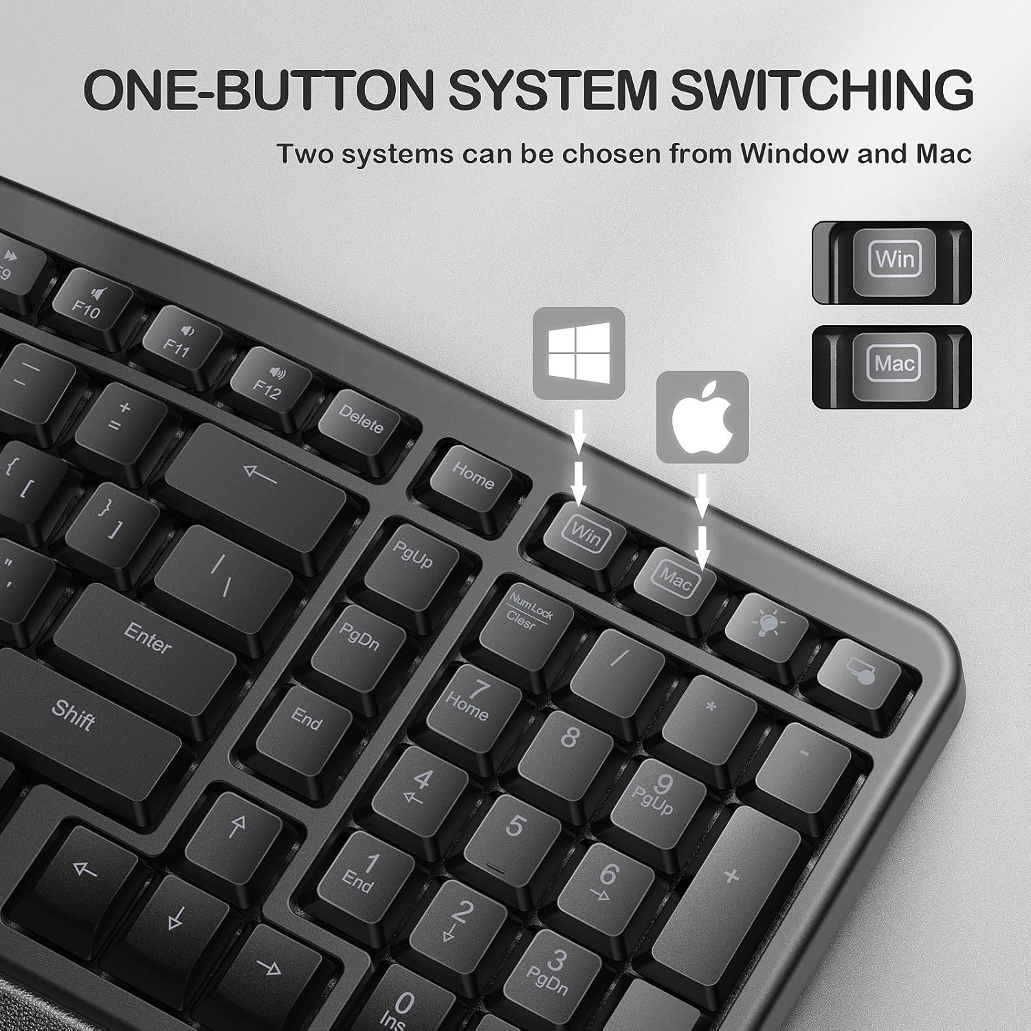 Backlit Wired Ergonomic Keyboard USB Split Keyboard with Wrist Rest and Comfortable Typing, 104 Keys, 10 Shortcuts, 5.2ft USB Cable for Windows, Mac and Laptop PC Computer