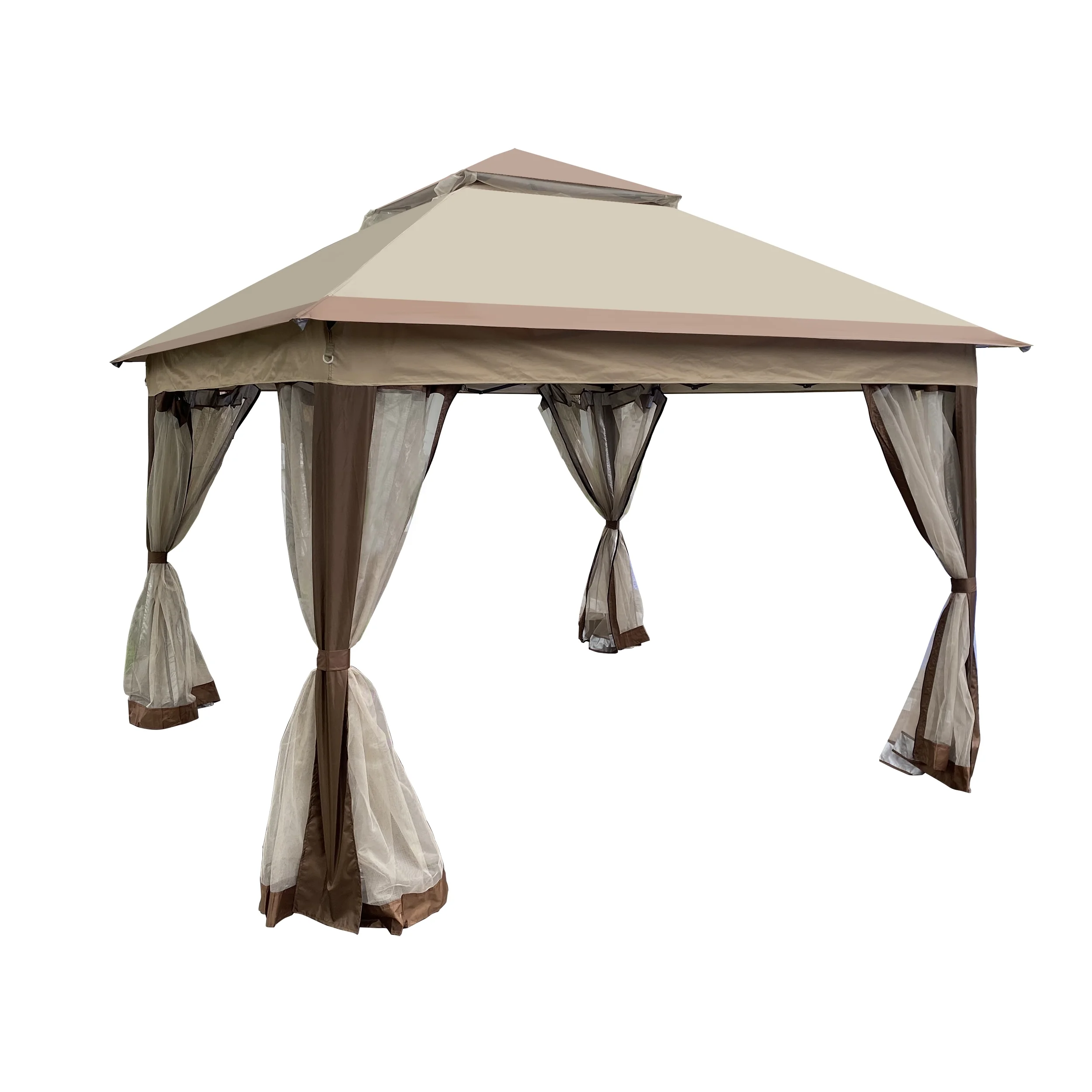 CoSoTower Outdoor 11X 11FT Pop Up Gazebo Canopy with Removable Zipper Netting, 2-Tier SoFT Top Event Tent, Suitable for Patio Backyard Garden Camping Area with 4 Sandbags, Coffee