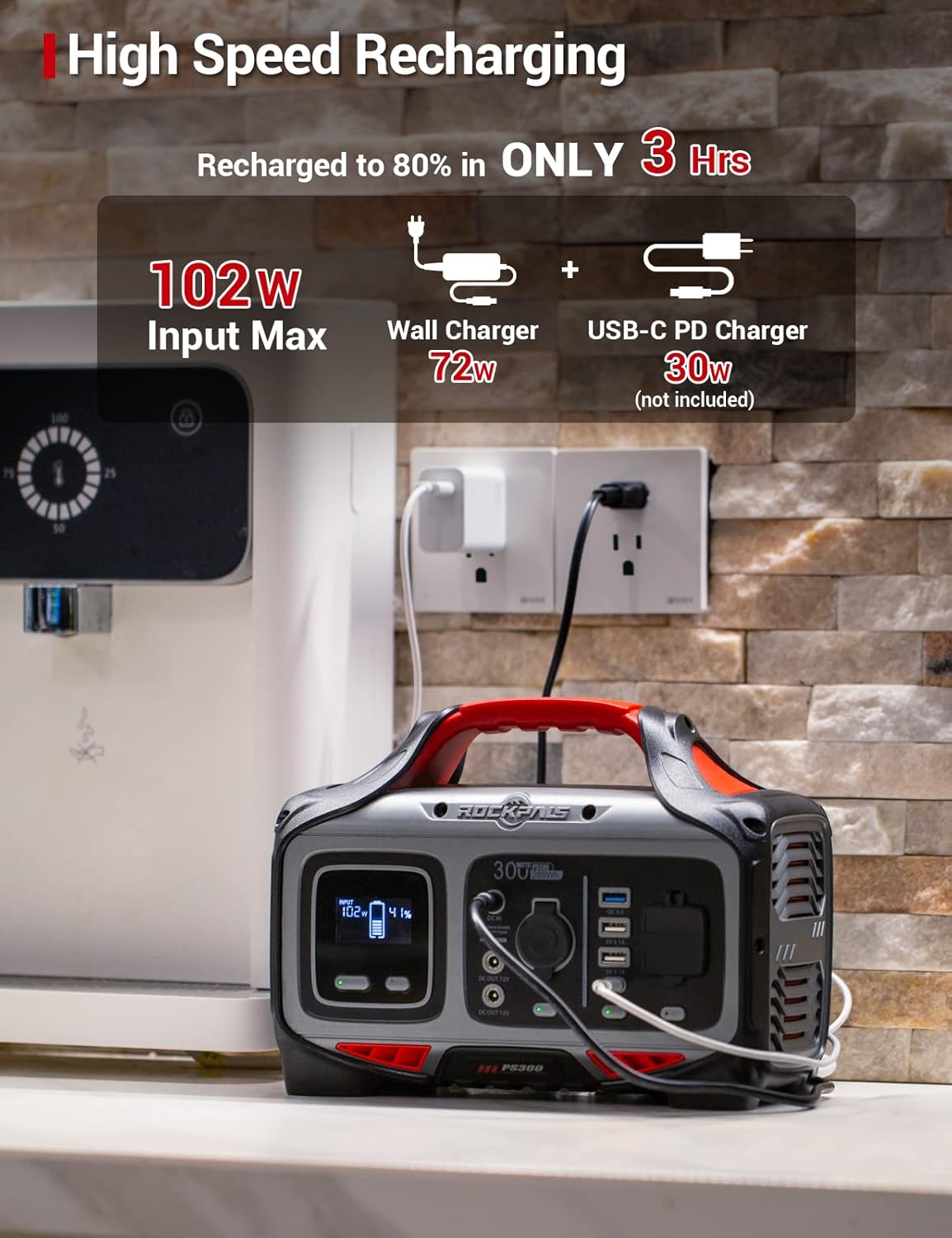 ROCKPALS 300W Portable Power Station, 280wh (78000mAh) Solar Generator with 110V Pure Sine Wave AC Outlet, USB-C PD Input/Output, QC 3.0, CPAP Backup Lithium Battery for Outdoor Camping Emergency