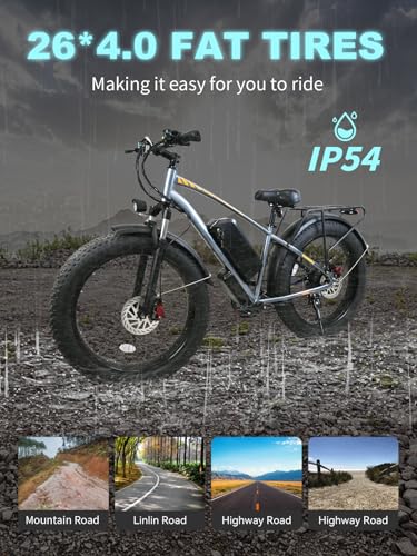 Electric Bike for Adults - Peak 1000W E Bikes -Fat Tire Electric Bicycle Up to 30MPH 60+ Miles with 48V 18.2AH Removable Battery - 26" Electric Mountain Bike Features 7-Speed, Hydraulic Disc Brake