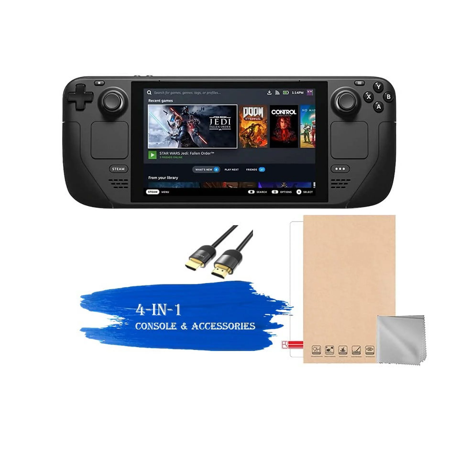 2023 Valve Steam Deck 256GB Handheld Console, 7-inch Touchscreen Display, 1280x800 Resolution, Ergonomic Design, Mytrix HDMI Cable, Lens Cloth, Screen Protector, 3 Accessories: 4 in 1 Bundle