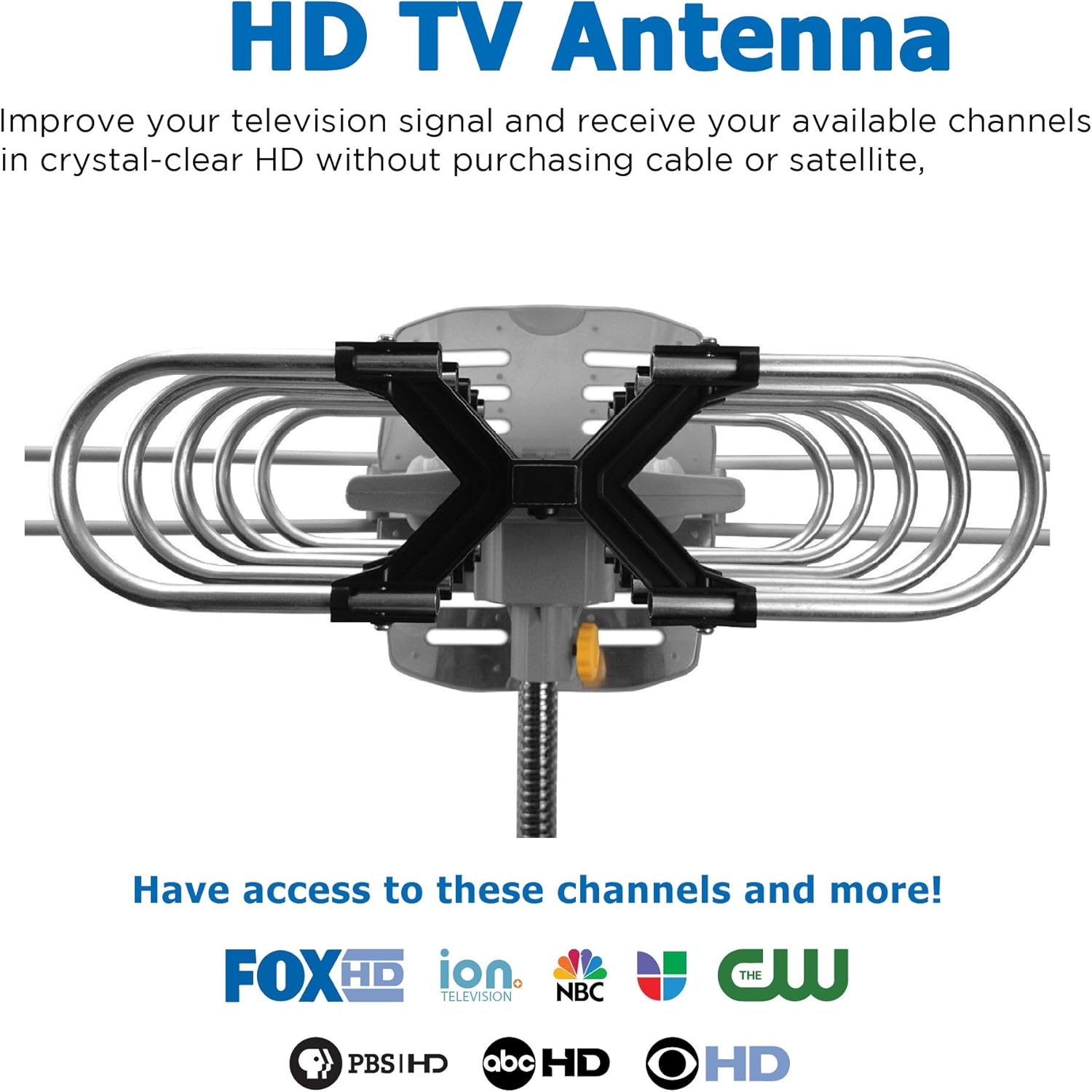 Vansky Outdoor Antenna Motorized 360 Degree Rotation OTA Amplified HD TV Antenna for 2 TVs UHF/VHF/1080P Wireless Remote Rotation Control - 32.8' Coax Cable