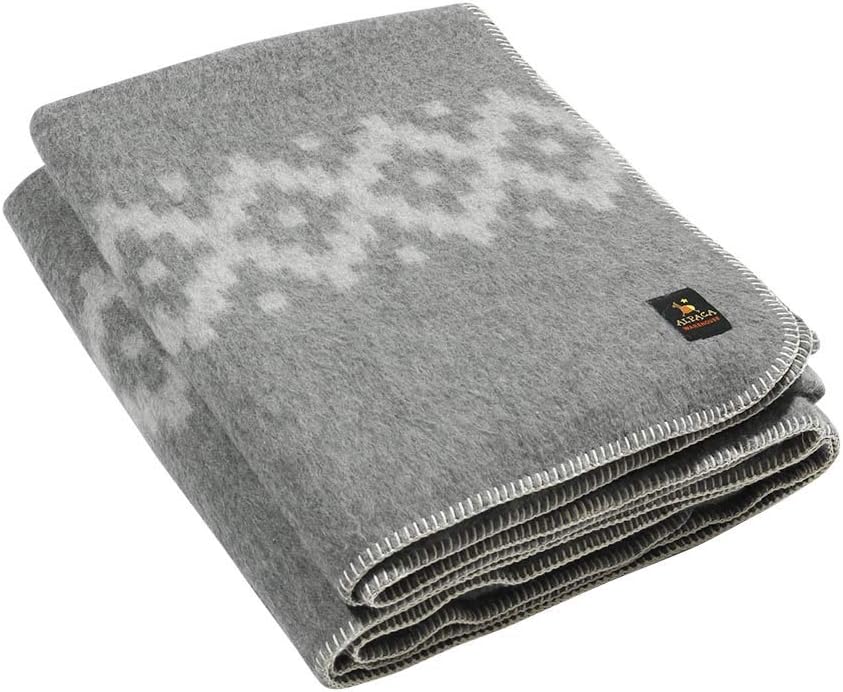 Thick Alpaca Wool Blanket Heavyweight Alpaca Wool Blanket Camping Outdoors Indoors Soft Peruvian Alpaca Wool Blankets That Come in Twin Queen King Size Ethnic Design (Navy Blue - Soft Gray, Queen)
