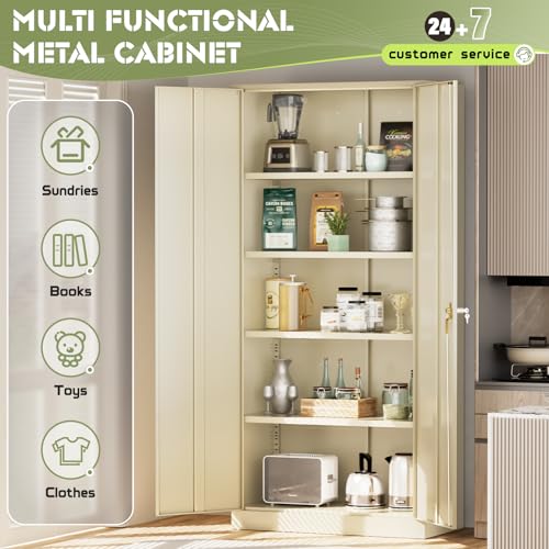 Incbruce 72” Metal Storage Cabinet, Garage Cabinets and Storage System with Doors and Shelves, Tall Lockable Tool Cabinet for Garage, Office, Home (Black)
