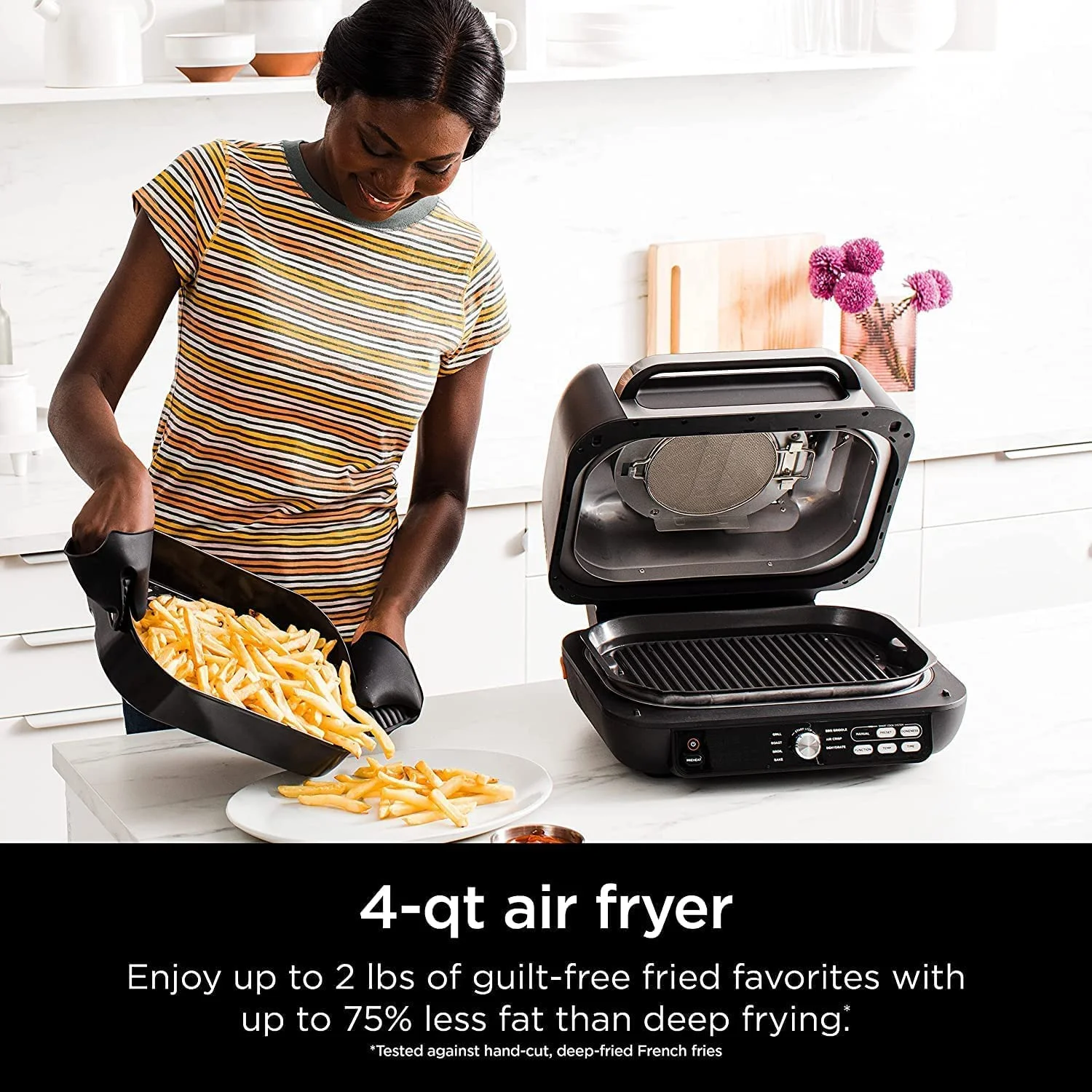 Ninja IG651 QCM Foodi Smart XL Pro 7-in-1 Indoor Grill/Griddle Combo, use Opened or Closed, with Griddle, Air Fry Smart Thermometer, CINNEMON (Refurbished)