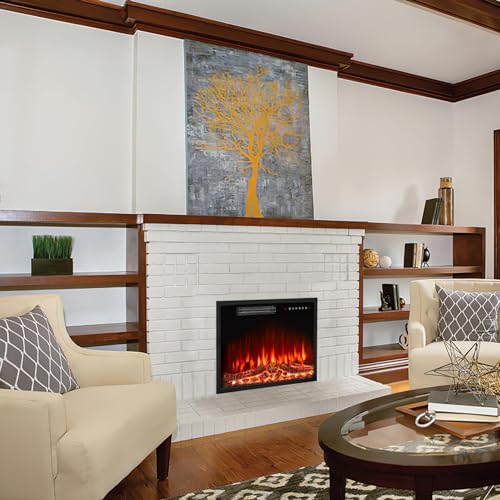 Waleaf Fireplace TV Stand with 18" Electric Fireplace, LED Light Entertainment Center, Modern Wood Texture Entertainment Stand with Storage cabinet for TVs Up to 65" (White)