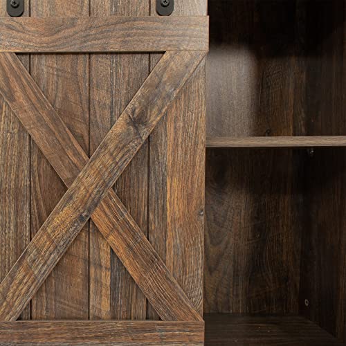 Yoglad Wooden Farmhouse Style 53.9 Inch TV Stand Storage Shelves, Entertainment Center Television Stands with Sliding Wood Barn Doors, Cabinet Console for Living Room Bedroom, Rustic Natural (04)