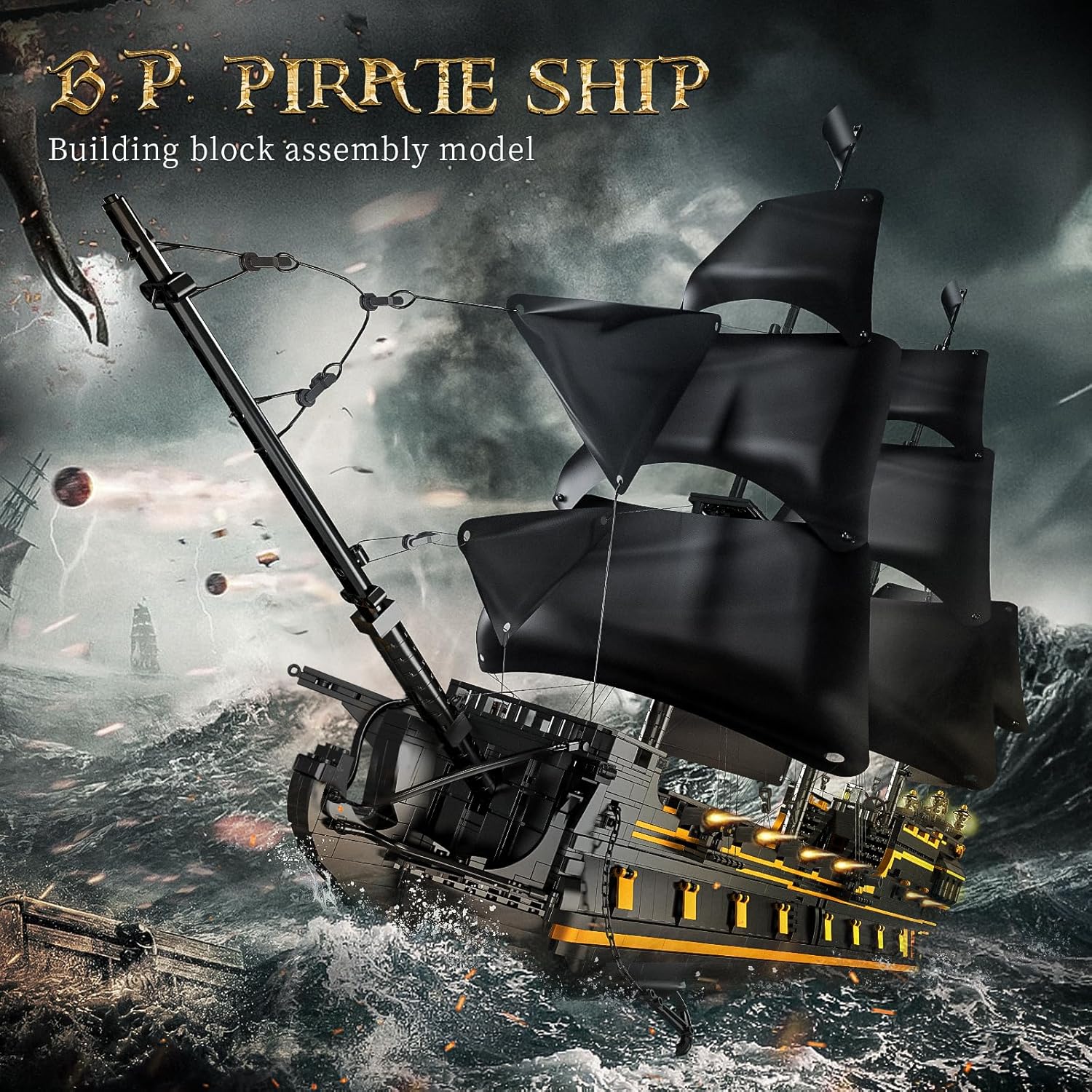 Mould King Large Pirates Ship Model Building Blocks Kits, MOC Black Pearl Sailboat Model Construction Set to Build, Gift for Kids Age 8+/Adults Collections Enthusiasts (5266+ Pieces)