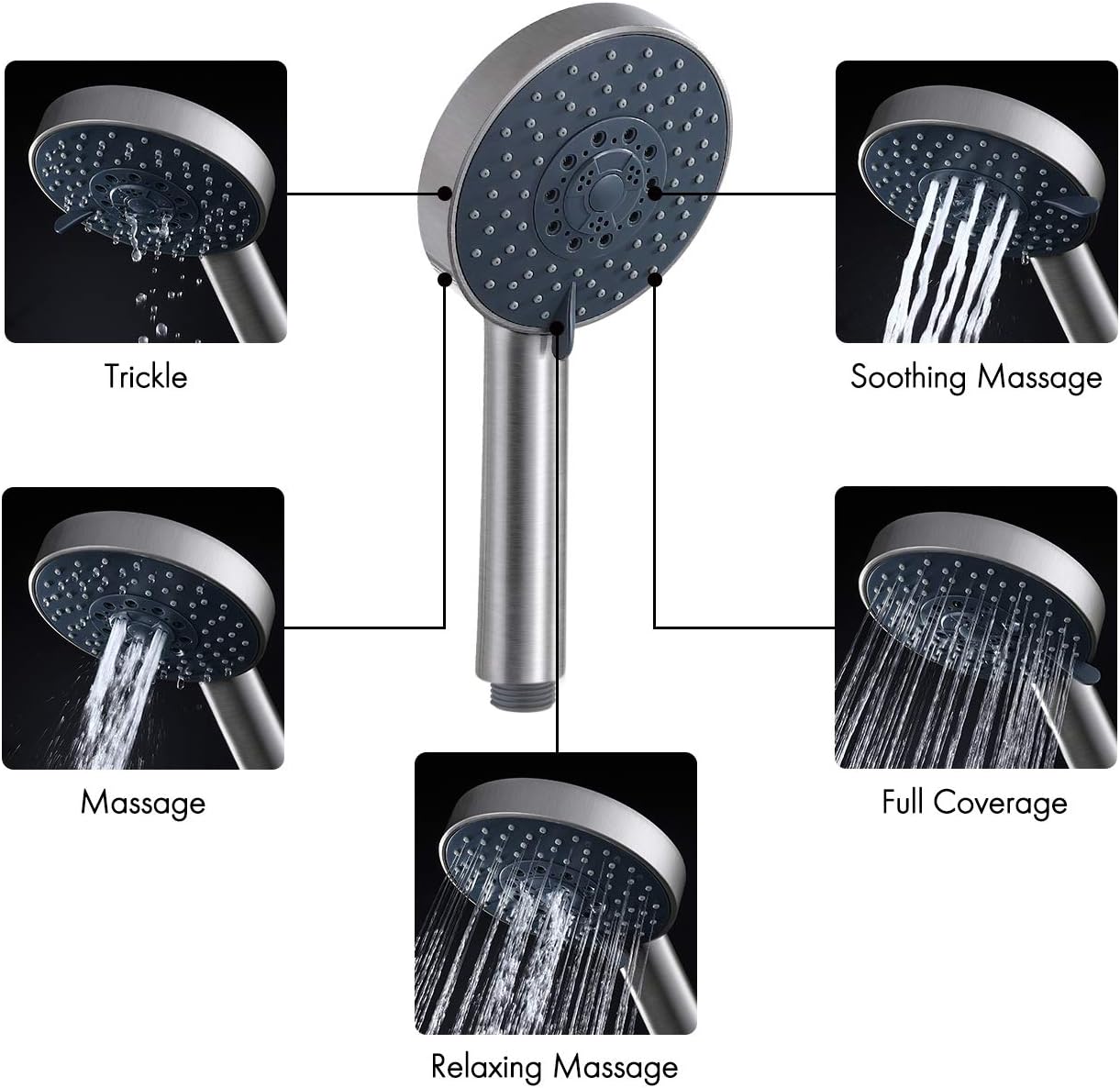 KES Slide Bar with Handheld Shower Head Hand Shower Hose Holder Adjustable 5-Function Massaging Sprayer Brushed Finish, F204-BS+KP501B-BN Pack of 2