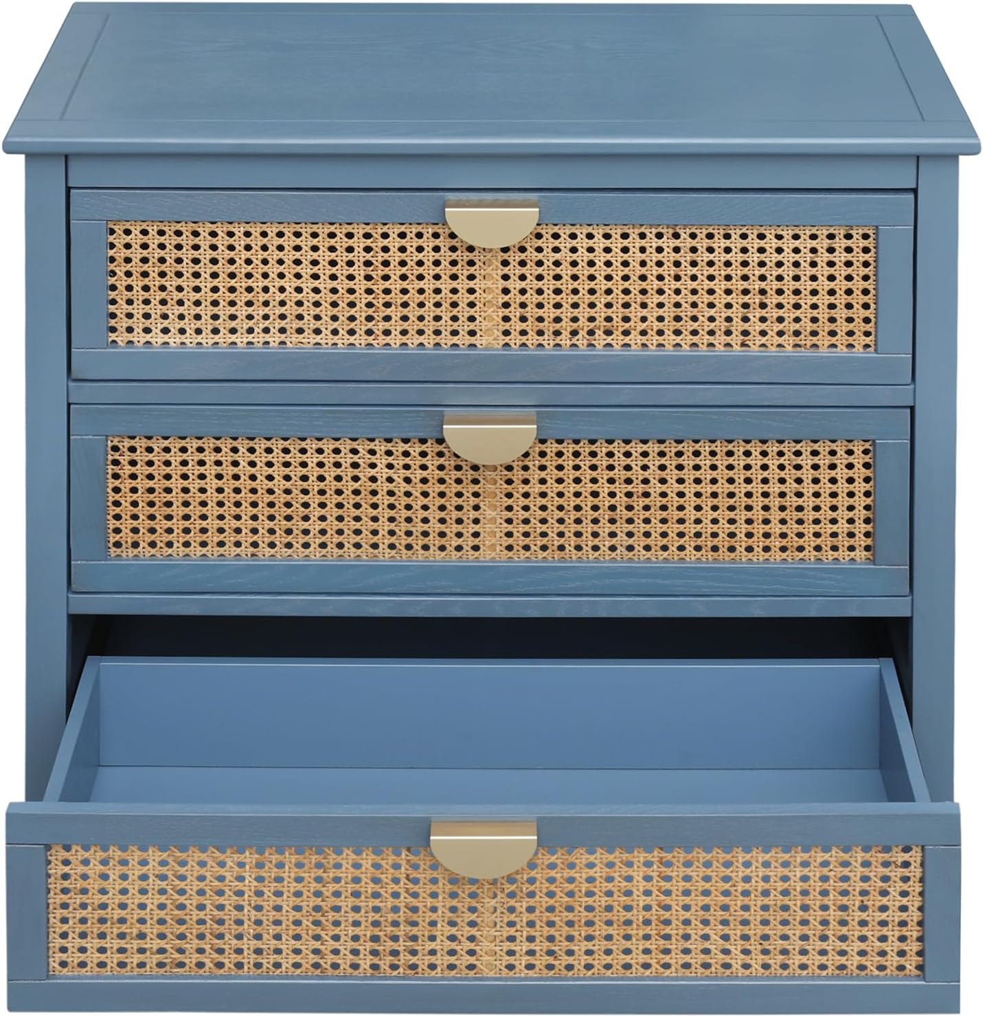 3 Drawer Cabinet Storage Cabinet Coffee Bar Cabinet Accent Cabinet Sideboard Kitchen Cabinet,Natural Rattan,American Furniture,Suitable for Bedroom, Living Room, Study (blue)