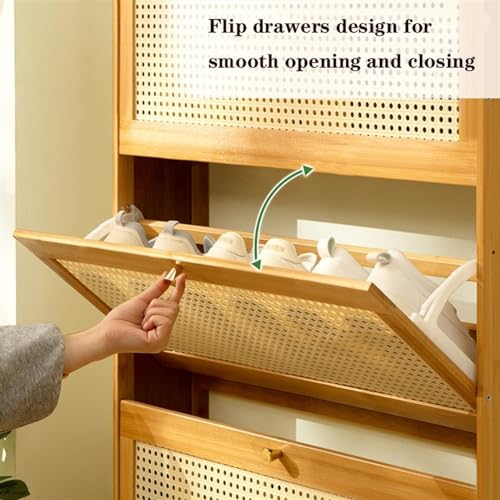 Shoe Rack Slim Shoe Storage Cabinet for Entryway, Bamboo Shoe Organizer with Flip Drawers, Free Standing Shoe Cabinet for Closet, Hallway Shoes Organizer