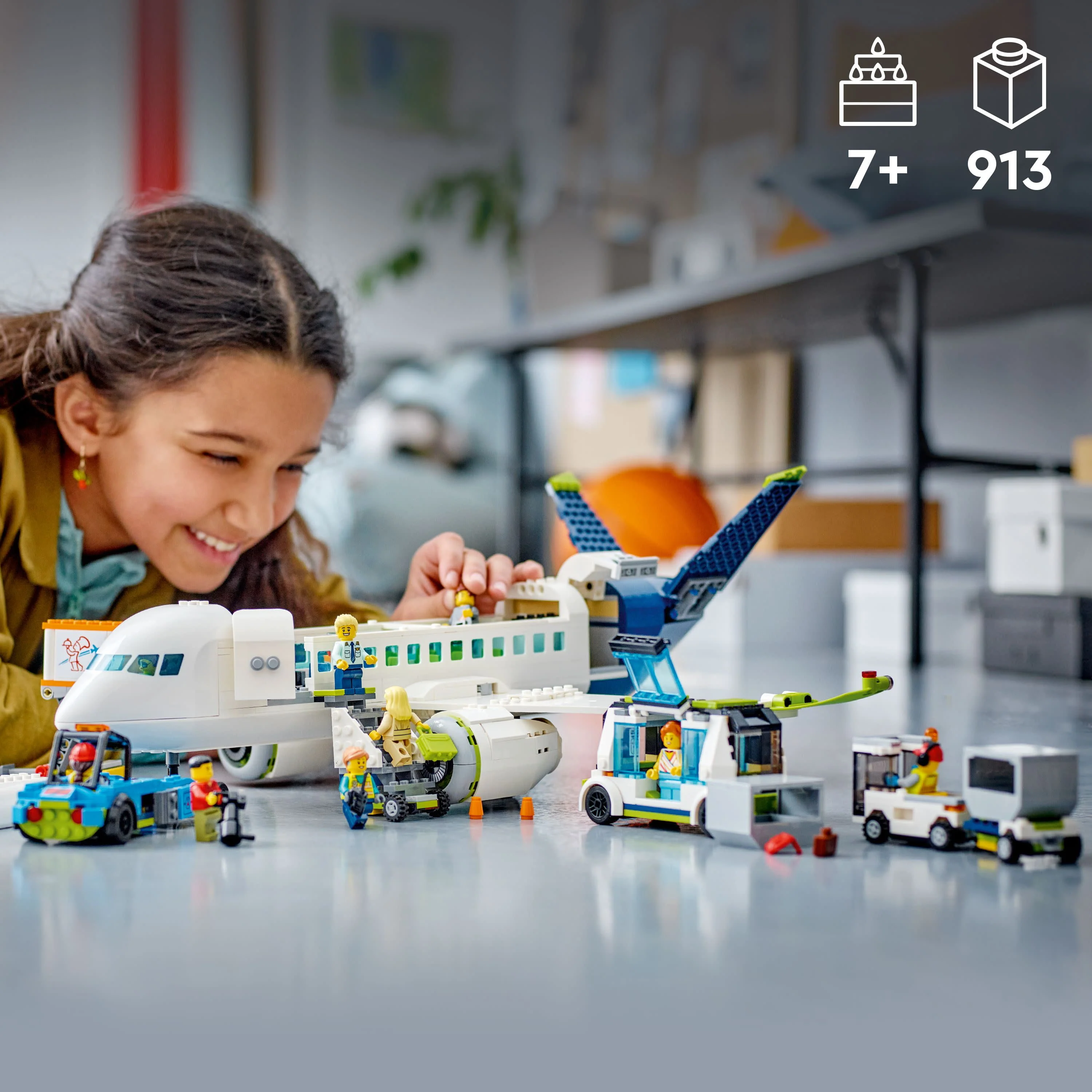 LEGO City Passenger Airplane 60367 Building Toy Set; Fun Airplane STEM Toy for Kids with a Large Airplane, Passenger Bus, Luggage truck, Container Loader, and 9 Minifigures