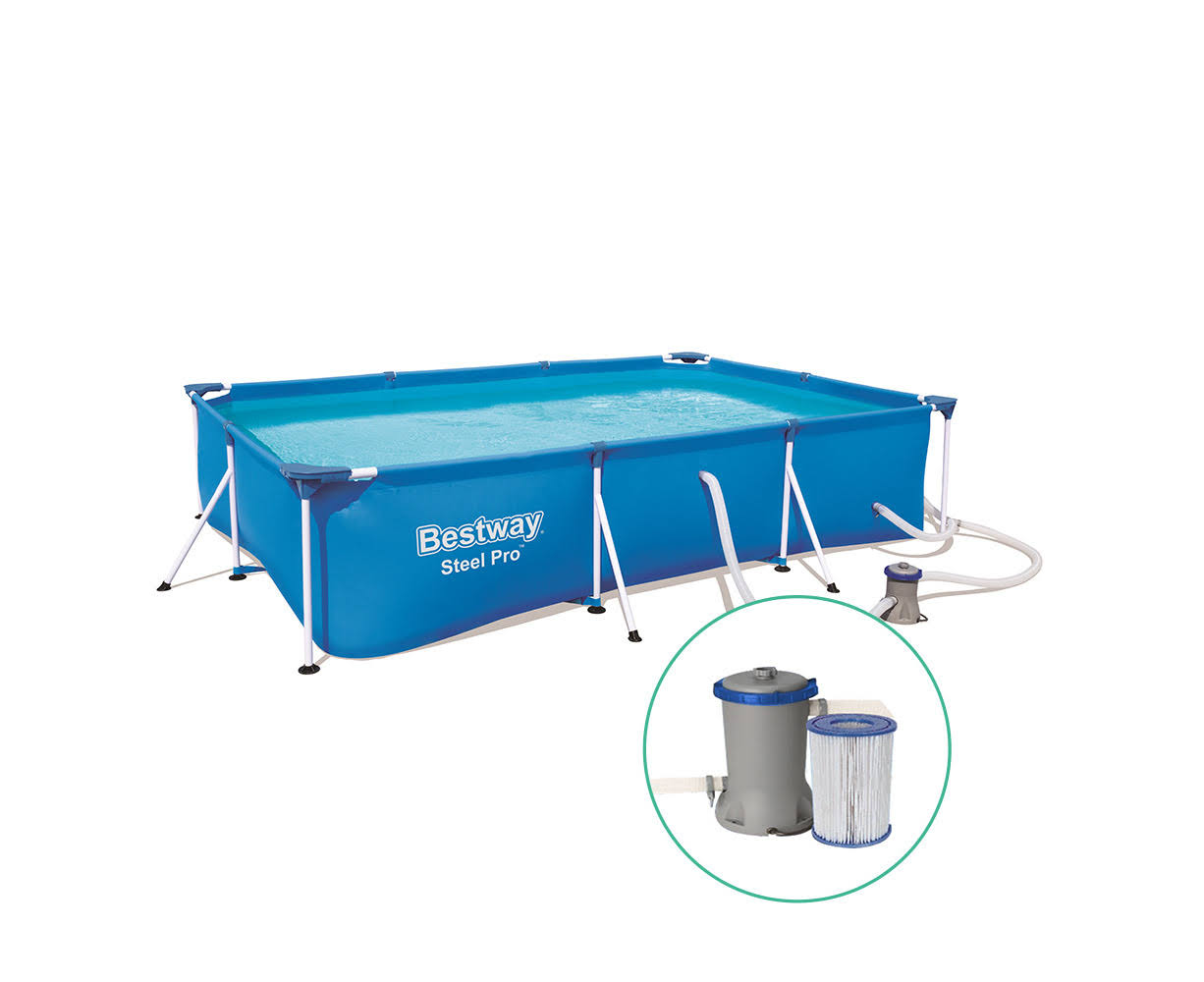 Bestway Swimming Pool Steel Frame Above Ground Rectangular Pool Filter Pump
