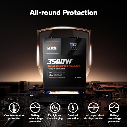 LiTime 3500W Pure Sine Wave Solar Inverter Charger, 48V DC to 120V AC All-in-One Solar Inverter, Built in 80A MPPT Charge Controller, for 48V Lead Acid/LiFePO4 Battery, Home Energy Storage, Off-Grid