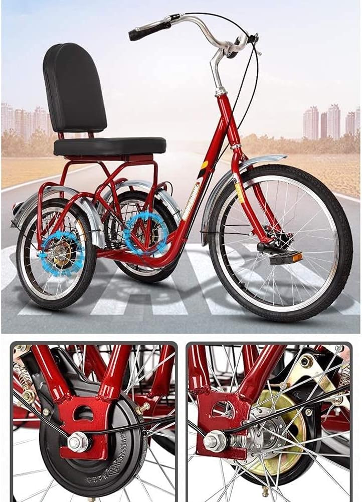 Adults Tricycle 3 Wheel Cruiser Trike Bikes, Safe Fast Shipment Adult Tricycles Single Speed 20Inch 3 Wheel Bikes Bicycles with Rear Shopping Basket for Se