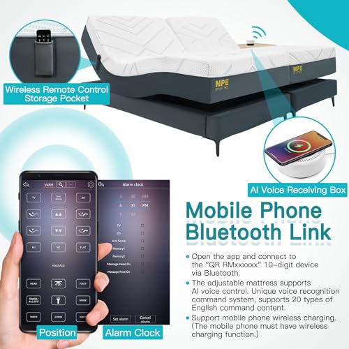 Adjustable Bed Base with 12" Memory Foam Adjustable Mattress (Not Included Bed Frame), Fits Any Bed Frame, Head and Foot Lift, Wireless Remote, Massage, Zero Gravity - Queen