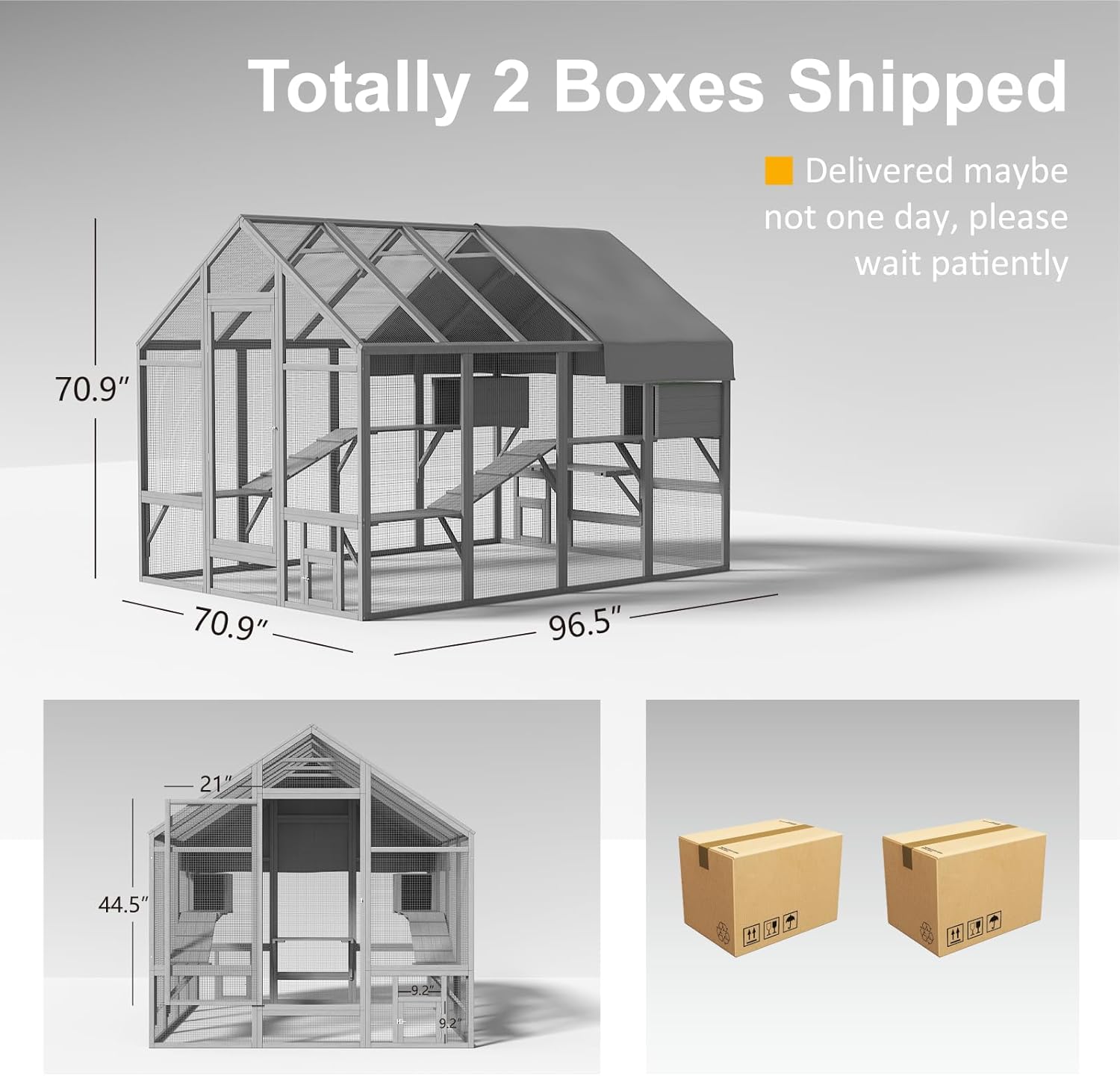 Large Cat Catio, Catio Outdoor Cat Enclosure for Multiple Cats with 7 Platforms, 2 Resting Box and 2 Bridges, Wooden Feral Cat Shelter with Waterproof and UV Proof Canopy, 71 x 71 x 97 inch